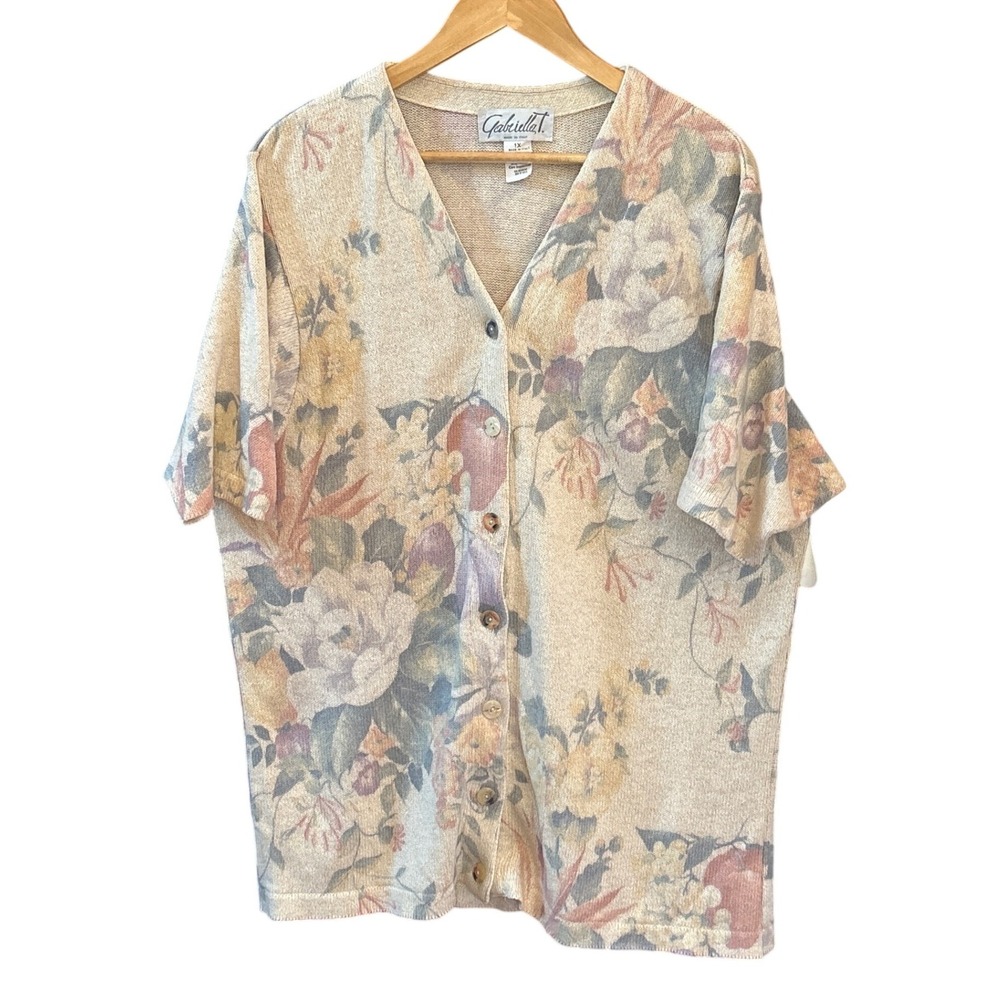 Vintage Gabriella Italy Floral Knit Button Top Plus 1X Vintage Cottagecore Soft